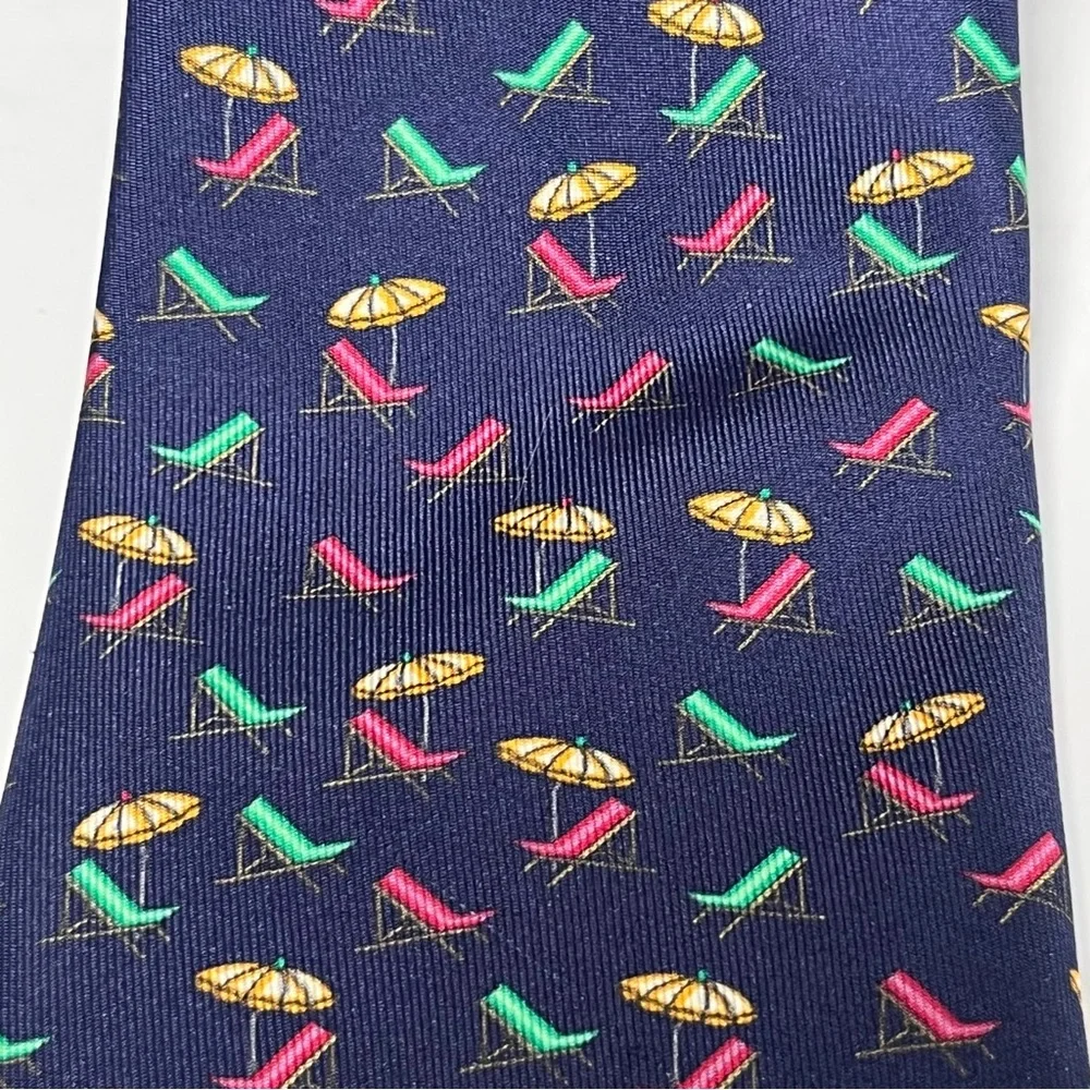 Marchesi di‎ Como Silk Neck Tie Navy Pink, Green Beach Chairs, Yellow Umbrellas